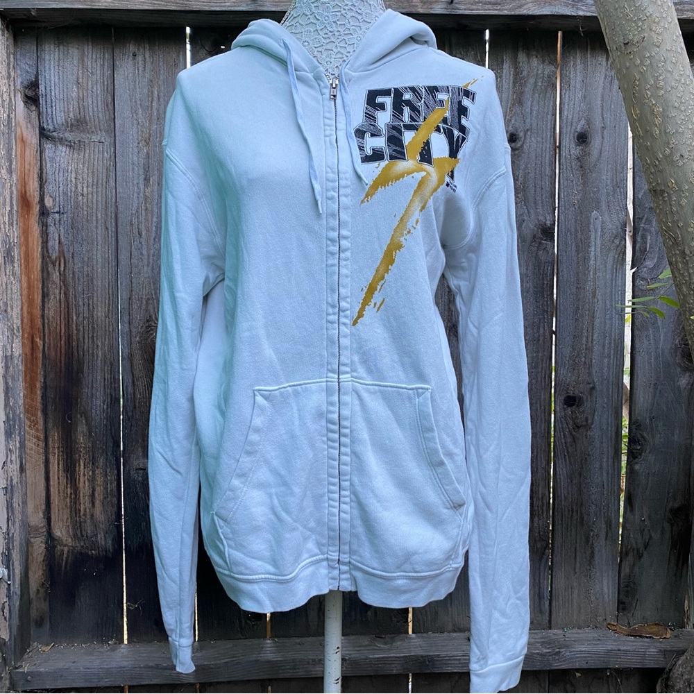 FreeCity womens Zipper hoodie top jacket Large Lightning Bolt